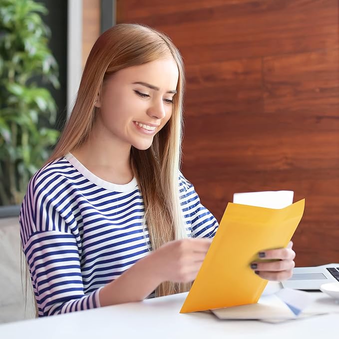 UCGOU Kraft Bubble Mailers 4x8 Inch 50 Pack Usable Size 4x7 Inch Yellow Padded Envelopes #000 Small Business Mailing Packages Self Sealing Tear Resistant Boutique Bulk Mail Shipping Bags-DeskLoop Office