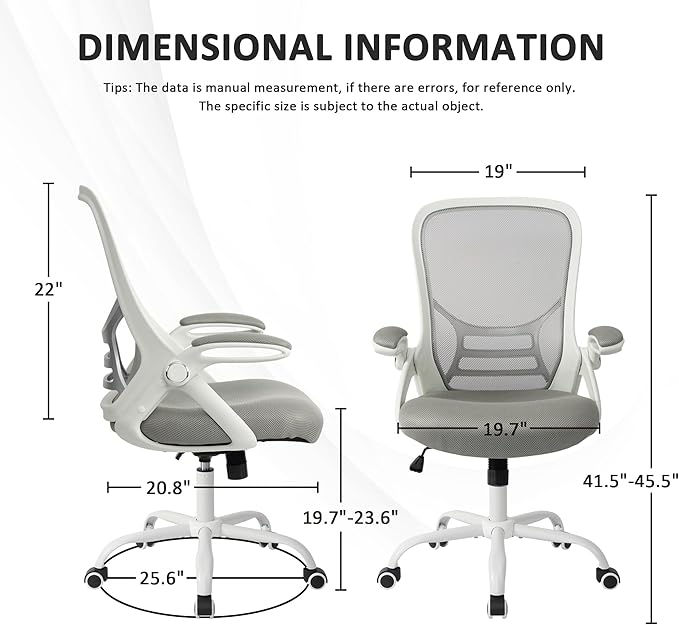 HYLONE Office Chair Ergonomic Desk Chair with Adjustable Armrests, Mesh Executive Chair, Home Office Computer Chairs for Long Hours(Grey)-DeskLoop Office