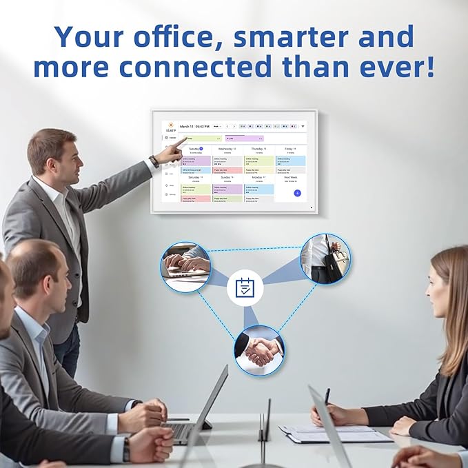 21.5 Inch Digital Calendar, Electronic Chore Chart, Smart Weekly and Monthly Planner 1920 * 1080P IPS Touchscreen Wall and Desk Calendar for Family Schedules, White-DeskLoop Office