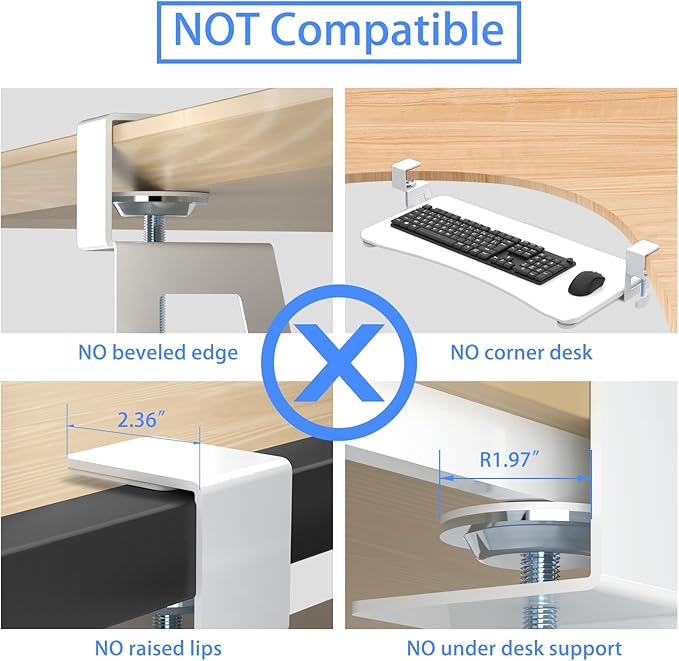 suptek Keyboard Tray Under Desk Pull Out with C Clamp Mount, Computer Keyboard & Mouse Tray, 25.6 (30 Including Clamps) x 11.8 inch Slide-Out Platform Computer Drawer for Typing, White, DSF1W-DeskLoop Office