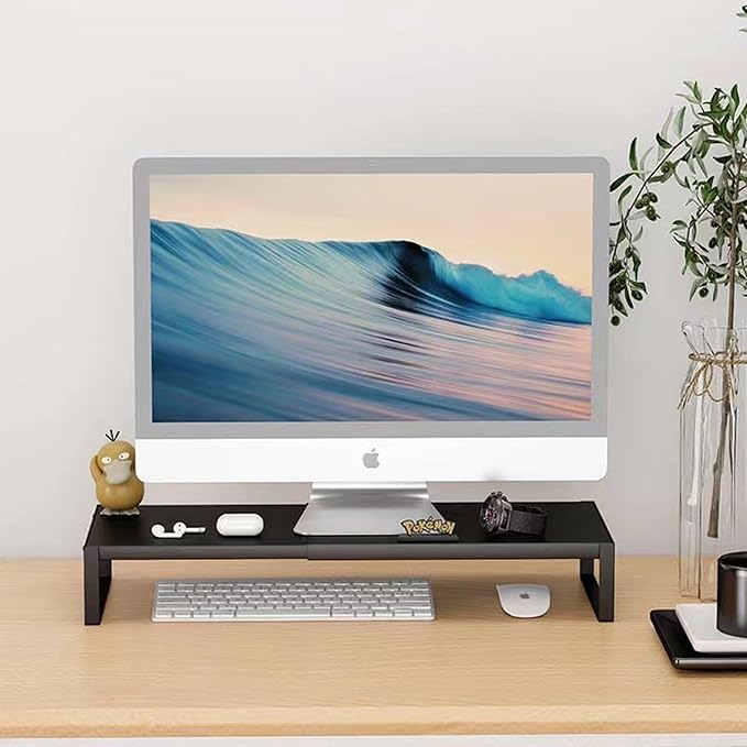 Adjustable Metal Monitor Stand - 11.6"-21.3" Ergonomic Desktop Riser for Computer/Laptop/TV, Heavy-Duty Office Shelf with Space-Saving Design (Black)-DeskLoop Office