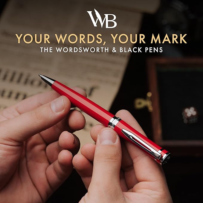 Wordsworth and Black Ballpoint Pen Red Lacquer- Stunning Luxury Pen Chrome Finish, Ink Refill, Best Gift Set for Men & Women, Refillable, Elegant, Nice Pens, Fine Point-DeskLoop Office