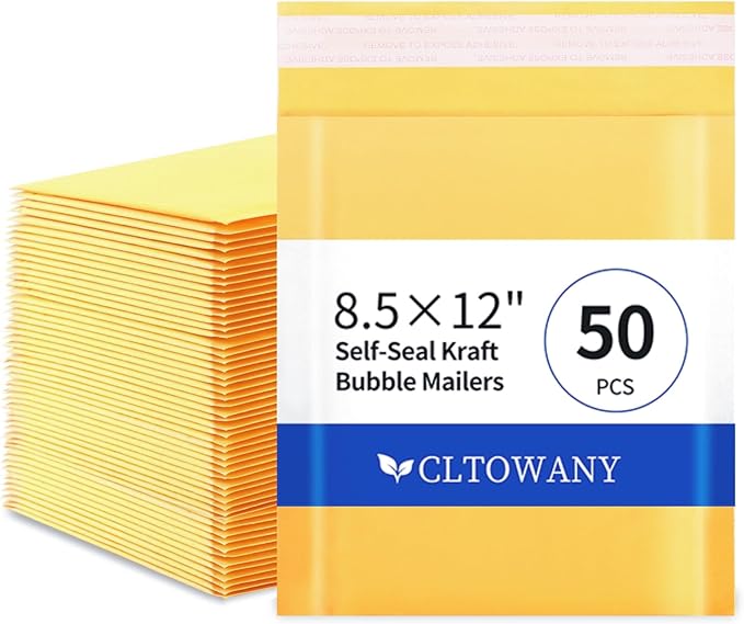 Kraft Bubble Mailers 8.5×12' Inch 50 Pack Yellow shipping envelopes Self-Seal Padded Mailing Envelopes for Jewelry Makeup Supplies and Small Business Packaging-DeskLoop Office