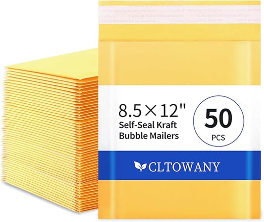 Kraft Bubble Mailers 8.5×12' Inch 50 Pack Yellow shipping envelopes Self-Seal Padded Mailing Envelopes for Jewelry Makeup Supplies and Small Business Packaging-DeskLoop Office