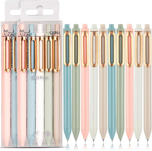 Gel Pens, 10 Pcs 0.5mm Retractable Black Ink Fine Point Rolling Ball Gel Pen, Smooth Writing No Bleed for Journaling Note Taking, Home School Office Supplies-DeskLoop Office