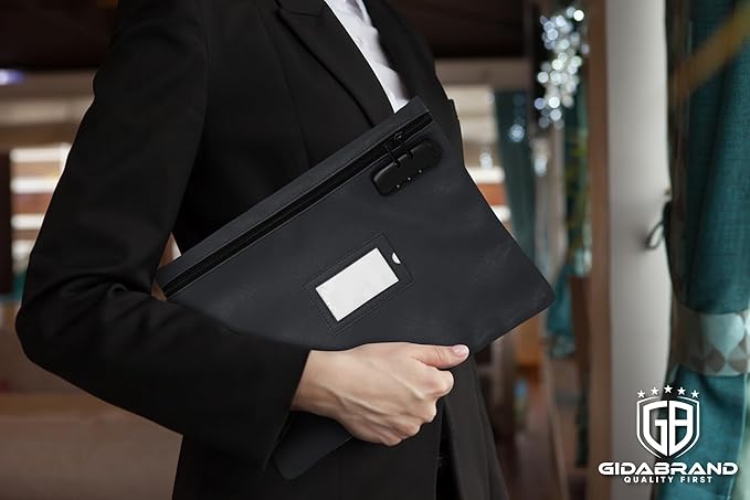 Notary Bag with Lock | 14x11 inch | Black | Zipper Notary Supplies Bag | Locking Notary Bag for Notary Kit, Stamp, Embosser, Ink Pad, and Valuables | Locking Document Bag | Journal Carrying Case-DeskLoop Office