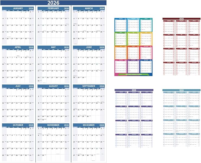 2026 Wall Calendar 34.8" x 22.8" Large Vertical Yearly Wall Hanging Calenda with Julian Date Thick Paper Calendar 12 Month Annual Wall Planner for Wall Office Fridge(Blue)-DeskLoop Office