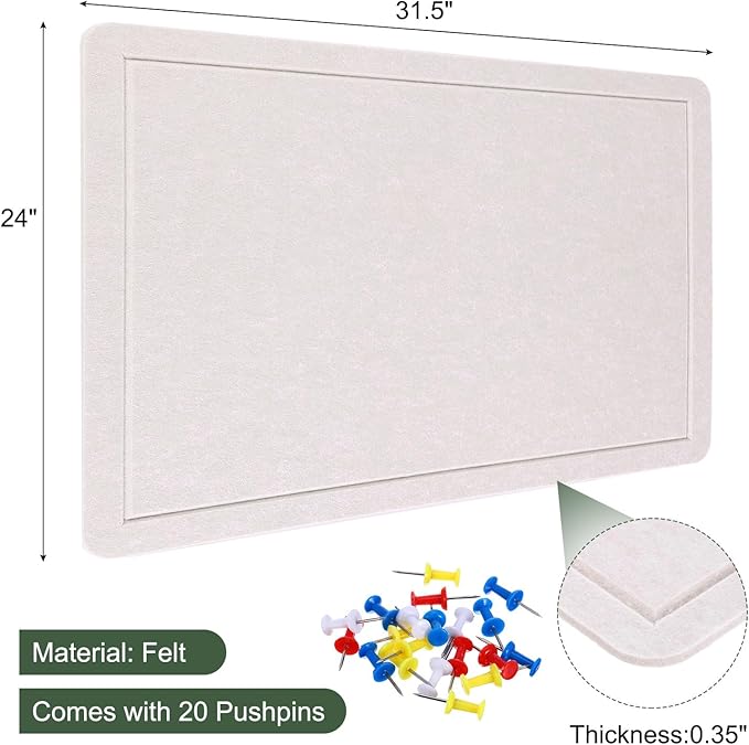 YOKIVE Felt Bulletin Board, 31.5 x 24 -Inch Foldable Decorative Pin Board Self Adhesive Felt Cork Board with 20 Pushpins, Great for Wall, Photo Display, Paste Note, Schedule(Light Camel)-DeskLoop Office
