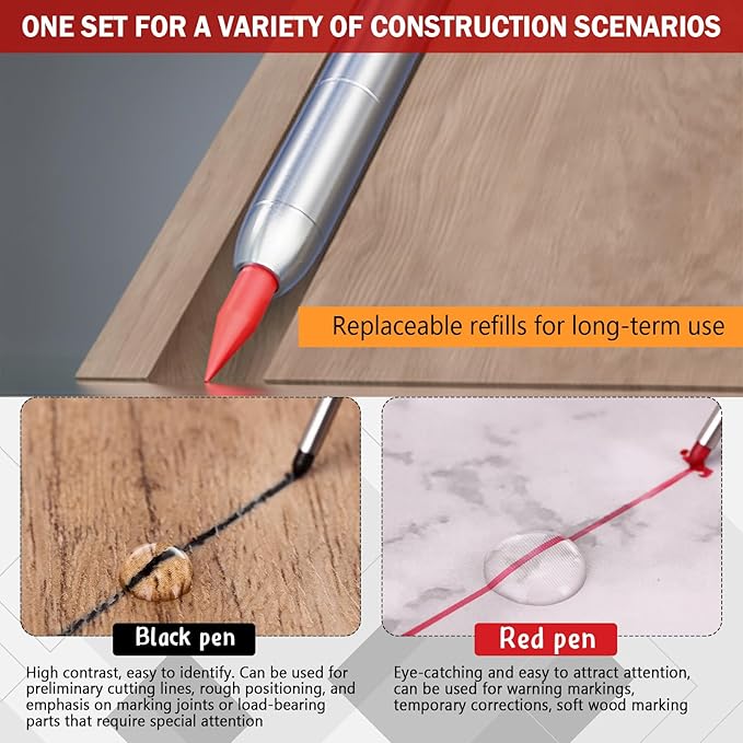8 pack 2.8mm Mechanical Carpenter Pencils with 48 Refills, Construction Pencils with Built-in Sharpener, Long Nib Deep Hole Marker, Heavy Duty Woodworking Tools(Black+yellow+red+green)-DeskLoop Office