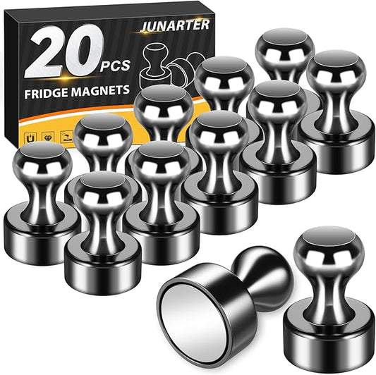 20 Pack Strong Refrigerator Magnets - Whiteboard, Small Fridge, Magnetic Push Pins - Brushed Nickel for Kitchen, Office, School, Locker, Map-DeskLoop Office
