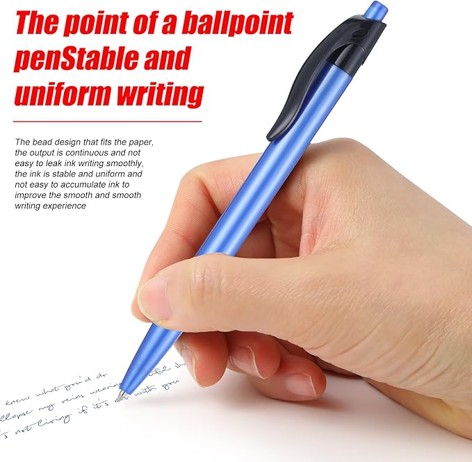 Retractable Blue Ballpoint Pen for Smooth Writing 1.0mm Medium Pack of 50, Click pens with Comfort grip, Idea for Journaling, Planner, Note Taking Office School Supplies-DeskLoop Office