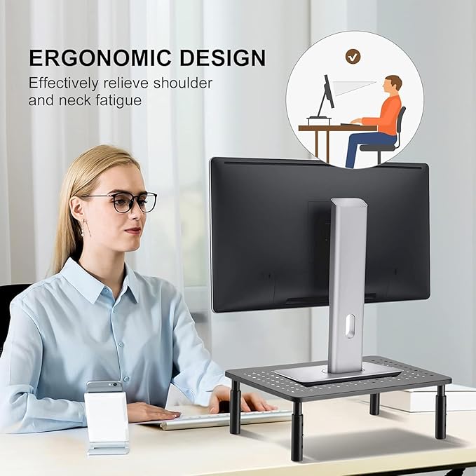 suptek Computer Monitor Stand Riser,Monitor Riser for Laptop, Printer, Notebook and All Flat Screen TV Display with Vented Platform,3 Height Adjustable Laptop Riser,1 Pack,Black(MST003)-DeskLoop Office