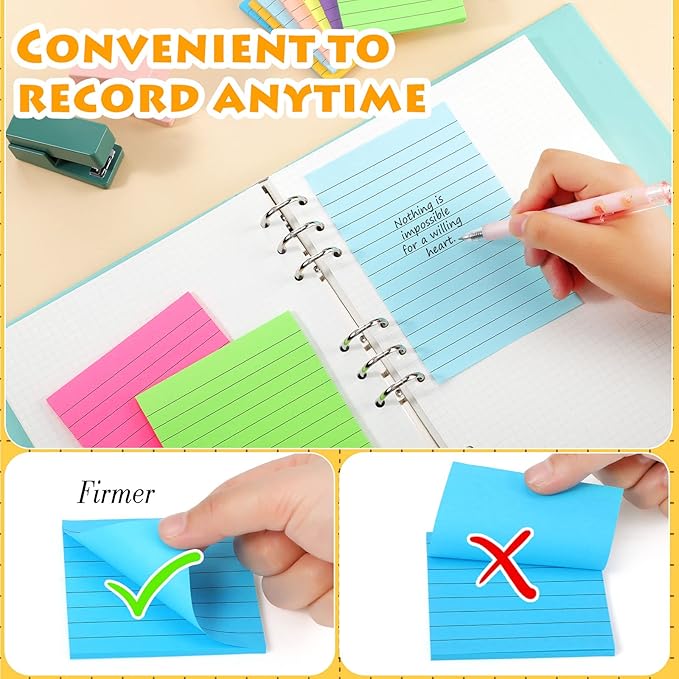 Yexiya 64 Pcs Lined Sticky Notes Self Stick Notes with Lines Bright Assorted Colors Sticky Pad for Home Office Products Post Memos, 1920 Sheets(4 x 6 Inch, 3 x 3 Inch,Vivid Color)-DeskLoop Office