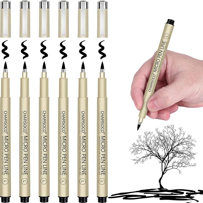 L Micro Pen, 6 Pack Black Fine Point Pen with Waterproof Archival Ink, 2-5mm Fineliner Ink Pens for Artist Illustration, Sketching, Anime, Manga, Technical Drawing and Scrapbooking-DeskLoop Office