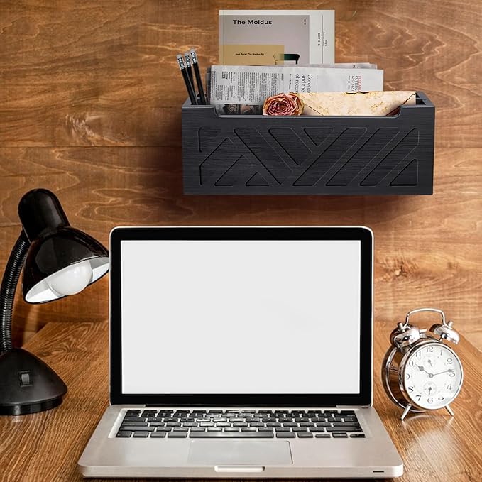 Mail Organizer Mail Holder Countertop with 2 Slots, Wood Mail Basket for Wall Table Desk, Envelope Bill Holder for Home Office Decor (Black-2)-DeskLoop Office