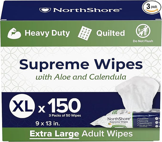 NorthShore Supreme Heavy-Duty Quilted Wipes, X-Large, 9 x 13 in., 50 ct, 3-Pack-DeskLoop Office