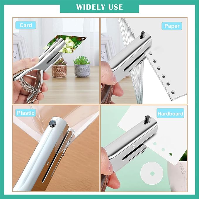 1/8 Inch Single Hole Punch - 2 Inch Reach Deep Throat Heavy Duty Paper Punch - Portable Hand Held Long Reach for ID PVC Cards Plastic Cardboard Photos-DeskLoop Office