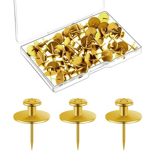 Push Pins Picture Hangers Double Headed Thumb Tacks Wall Hooks for Wall Hangings Picture Hangers Nails Small Photo Hanging Hook Pins for Home Office Photo Decor(Gold,50 Pieces)-DeskLoop Office