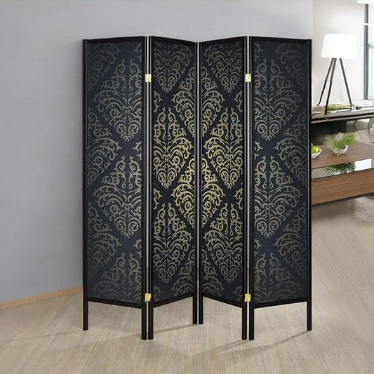 NicBex Room Divider 4 Panel Room Dividers with Damask Print Partition Room Dividers and Folding Privacy Screens Wall Divider for Home, Office, Room Separation,69.5" W x 0.75" D x 70.25" H, Black-DeskLoop Office