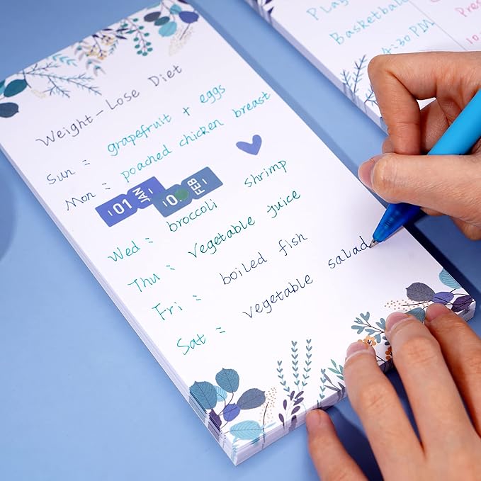 Weekly Planner Notepad Tear Off Set of 2 Weekly Calendar Pad 52 Undated To Do List Notepad Sheets Desk Planner Planning Pads Productivity Tracker for Work Goals Notes Schedule Ideas, Floral Blue-DeskLoop Office