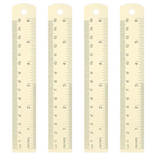 HARFINGTON 4pcs Metal Straight Ruler 15cm Metric SAE Aluminum Alloy Measuring Rulers Scale Tool with Hole for Measure Study Reading Classroom Office, White-DeskLoop Office