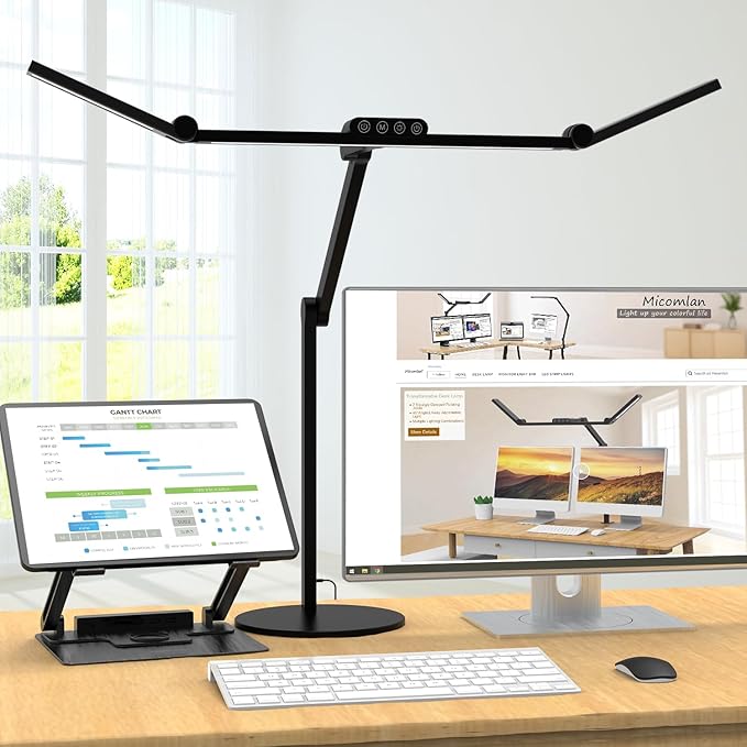 Micomlan Architect Desk Lamp with Atmosphere Lighting, Adjustable Led Desk Light for Home Office with Base, 24W Bright Auto Dimming Table Light with Rotatable Swing Arm for Workbench Computer-DeskLoop Office