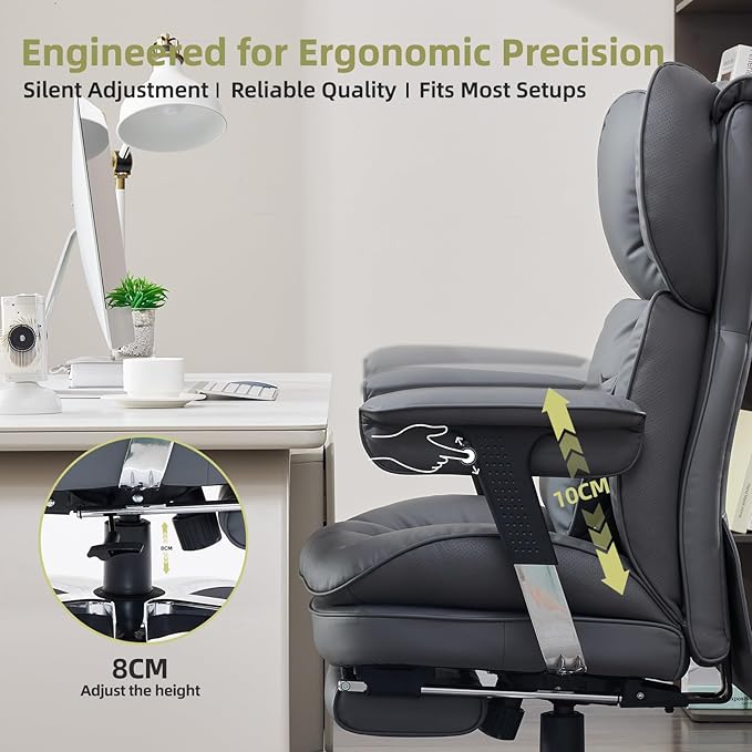 Efomao Big and Tall Office Chair with Footrest – High Back Computer Chair with Adjustable Armrests,Executive Office Chair with Wide Seat, Modern Desk Chair for Home Office, Gaming, or Study, Grey-DeskLoop Office