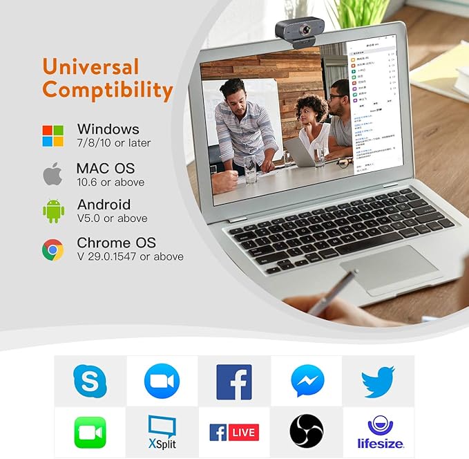 Angetube 1080P Web Camera for Computer HD Webcam with Microphone - USB PC Camera with 90-Degree Wide Angle, Plug and Play for Zoom | Skype | Teams | Streaming | Video Calling-DeskLoop Office