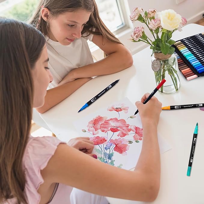 Dual Markers Brush Pens, 168 Colors Art Marker Set with Brush and Fine Tips – Premium Art Supplies for Kids & Adults, Perfect for Coloring Books, Hand Lettering, Calligraphy, and Drawing-DeskLoop Office