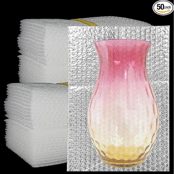 50Pcs Clear Bubble Out Bags, 12”x16” Bubble Pouches Bags for Shipping, Double Wall Cushioning Wrap Pouch for Moving Packaging Storage Fragile China Dishes Electronic Item-DeskLoop Office