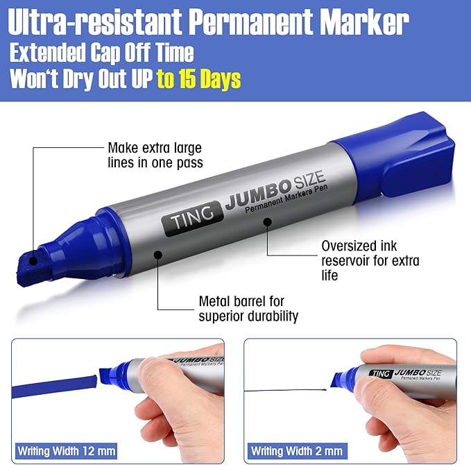 Fuutreo 32 Pcs Jumbo Permanent Markers Bulk Large Chisel Tip Permanent Markers Waterproof Jumbo Pens Quick Drying Office Teacher Supplies(Blue)-DeskLoop Office