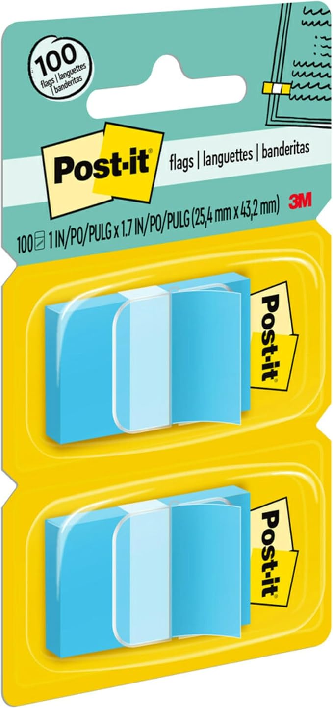 Post-it Flags, 50/Dispenser, 2 Dispensers/Pack, 1 in Wide, Bright Blue - Image 9
