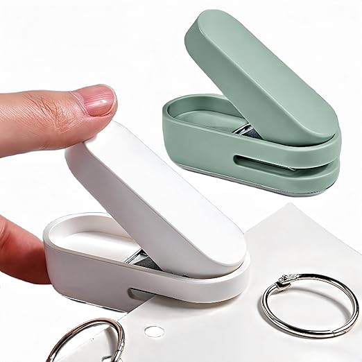 Magnoloran 2 Pack Single Hole Punch, 1/4 inch Mini Small Hole Puncher Heavy Duty Paper Hole Puncher Small Hole Punch One Hole Puncher for Crafts Paper Cards Tags Scrapbook-White&Green-DeskLoop Office