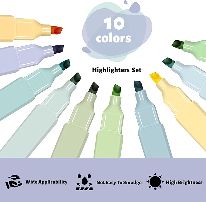 Highlighters,10Pcs Bible Highlighters,Chisel Tip Office Accessories for Journaling Planner Notes School Supplies-DeskLoop Office