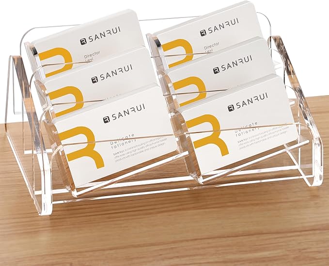 SANRUI Acrylic Business Card Holder for Desk, 3 Tier Clear Tilt Business Name Card Display Holders Stand Storage Organizer Fits 360 Business Cards (Horizontal, 6-Slot)-DeskLoop Office