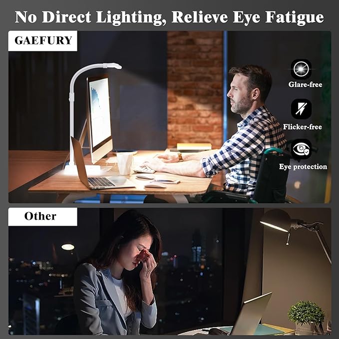 LED Desk Lamp for Home Office, 24W Bright Desk Lamp with Phone Holder Base - 25 Lighting Modes Eye-Caring Desk Light Adjustable Gooseneck Lamp for Workbench Drafting Reading Study-White-DeskLoop Office