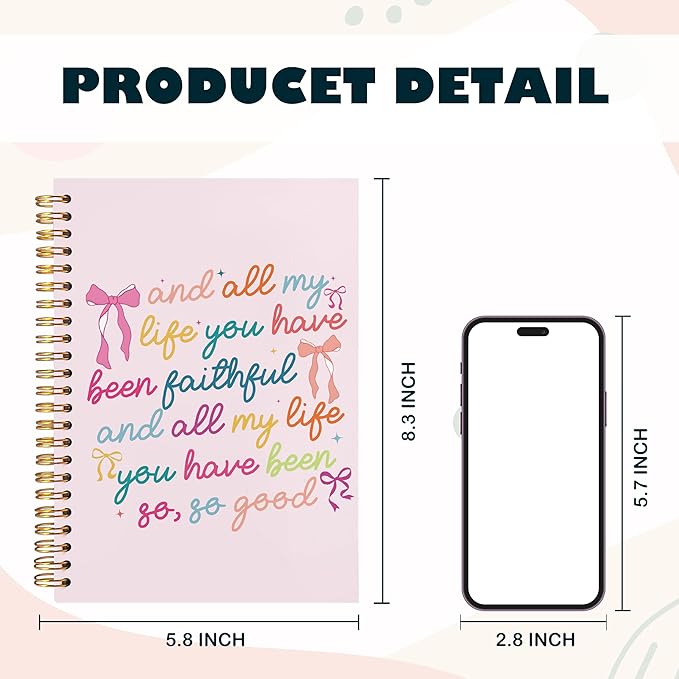 BearCake Coquette Bow Christian Notebook Journal, Religious Journal for Women, Christian Gifts for Women, and all My Life You Have Been Faithful Hardcover Spiral Notebook 5.5x8.3-DeskLoop Office