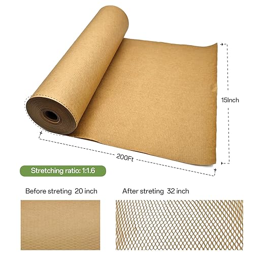 Honeycomb Packing Paper, 15" x 200' Honeycomb Cushioning Wrap Roll for Moving Shipping Packaging Gifts, Recyclable Honeycomb Paper Moving Supplies Bubble Paper Wrapping Protective Roll Khaki-DeskLoop Office