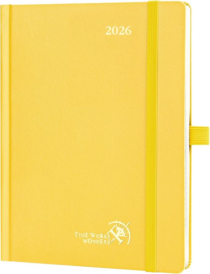 POPRUN 2026 Planner (Medium Size 8.5''x 6.5'' Hardcover) - Daily Weekly and Monthly Calendar Agenda 2026 Appointment Book with Hourly Time Slots, Monthly Tabs, 100 GSM - Light Yellow-DeskLoop Office