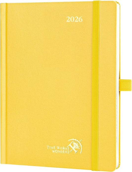 POPRUN 2026 Planner (Medium Size 8.5''x 6.5'' Hardcover) - Daily Weekly and Monthly Calendar Agenda 2026 Appointment Book with Hourly Time Slots, Monthly Tabs, 100 GSM - Light Yellow-DeskLoop Office