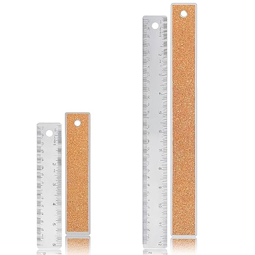 Metal Ruler 6 Inch 12 Inch Stainless Steel Metal Ruler with Cork Backing, Non-Slip Rulers with Inch and Centimeters, Straight Edge Cork Base Rulers for Student School Office Drafting Tools-DeskLoop Office