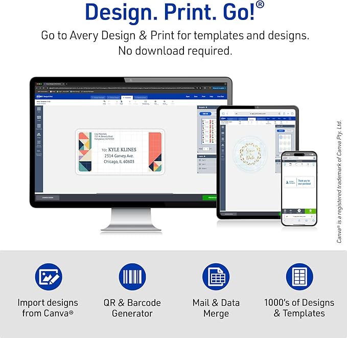 Avery Printable Address Labels with Sure Feed, 1" x 2-5/8", Matte Clear, 750 Blank Mailing Labels (08660)-DeskLoop Office
