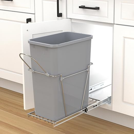 Single Pullout Trash Can for Under Kitchen Cabinets Include Single 35QT Trash Bin Doesn't Include Door Fittings, Bottom-Mount Recycling Bin-DeskLoop Office