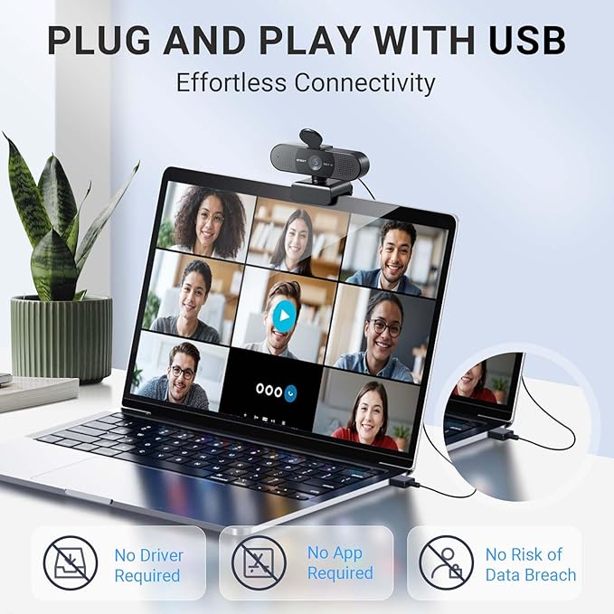 EMEET 2024 Upgraded C960 Webcam for PC, Autofocus, 1080P HD, 73° View Angle, Computer Camera w/Privacy Cover and Microphone, Plug and Play USB Webcam for Video Calling/Zoom/Teams/Google Meet-DeskLoop Office