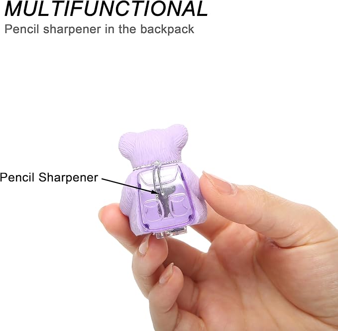 8Pcs Cute Backpack Bear Erasers Desk Pets for Kids, Kawaii Fun Animal Erasers with Pencil Sharpener for School Classroom Supplies Prize Gifts Party Favors-DeskLoop Office
