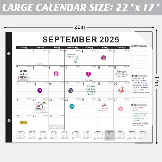 Gannyfer Desk Calendar 2025-2026, Large Calendar 2026 22" x 17", July 2025 - Dec 2026, 18 Monthly Academic Desktop Pad Calendar with Plastic Cover, Thick Paper, for Planning and Organizing in Office, School, Family(6 Stickers)-DeskLoop Office
