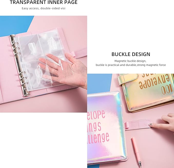 100 Envelopes Challenge Binder Savings Challenges Book, A5 Money Saving Planner Cash Envelope Budget Binder with Erasable Pen, Easy and Fun Way to Save $5,050, 10,000 and $500 (Black)