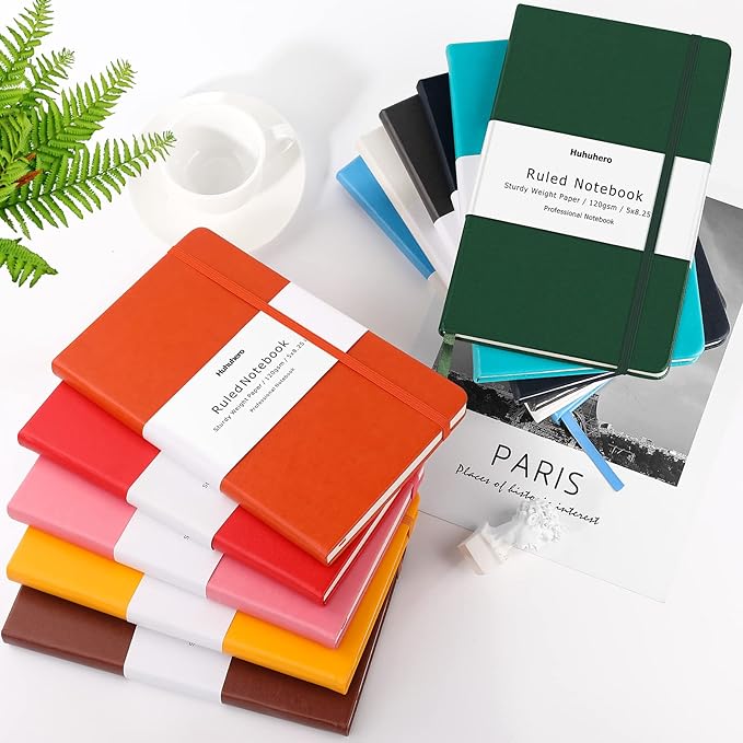 Huhuhero Notebooks Journal, Ruled Notebook, Premium Thick Paper Lined Journal, Black Hardcover Notebook for Office Home School Business Writing Note Taking Journaling, 5"×8.25" (10, Green)-DeskLoop Office