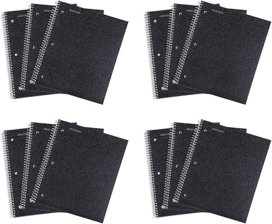 Mintra Office Durable Spiral Notebooks, 1 Subject, (Black, College Ruled 12pk), 100 Sheets, Poly Pocket, Moisture Resistant Cover, School, Office, Business, Professional-DeskLoop Office