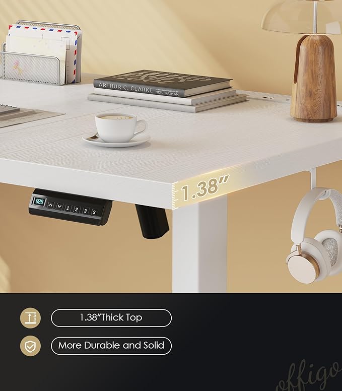 OffiGo Electric Standing Desk with 3-Piece Board, 71 Inch Height Adjustable Large Table with Power Outlets, Sit Stand Table, Writing Computer Desk for Home, Office, Workstation, White-DeskLoop Office